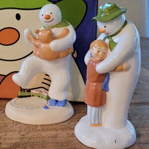 Coalport The Snowman "The Hug" and "Dancing with Teddy" hand-painted bone china